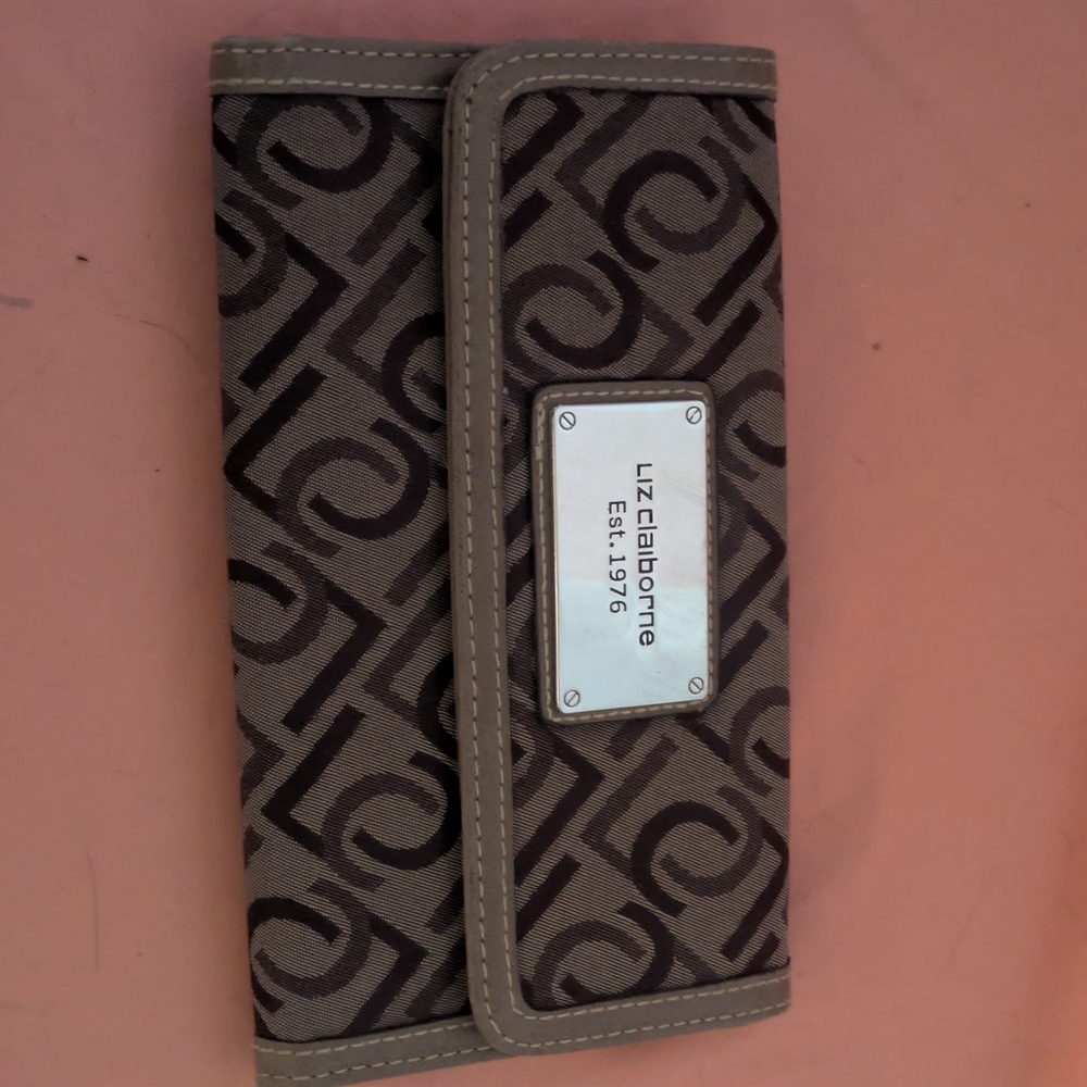 Liz Claiborne Brown Taupe Monogram Wallet Clutch